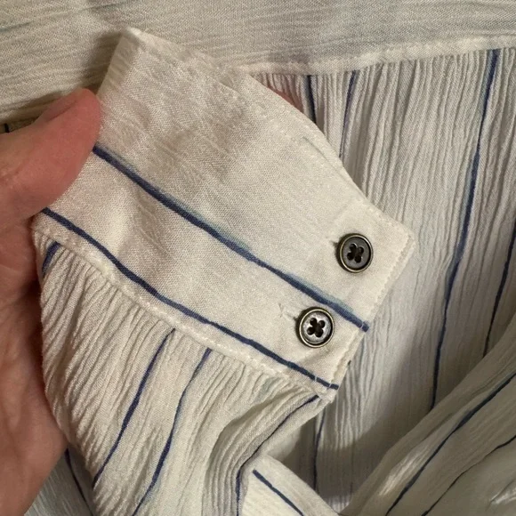 NWOT, size XXL a.n.a. long sleeve white button down blouse with blue stripes - Picture 7 of 14